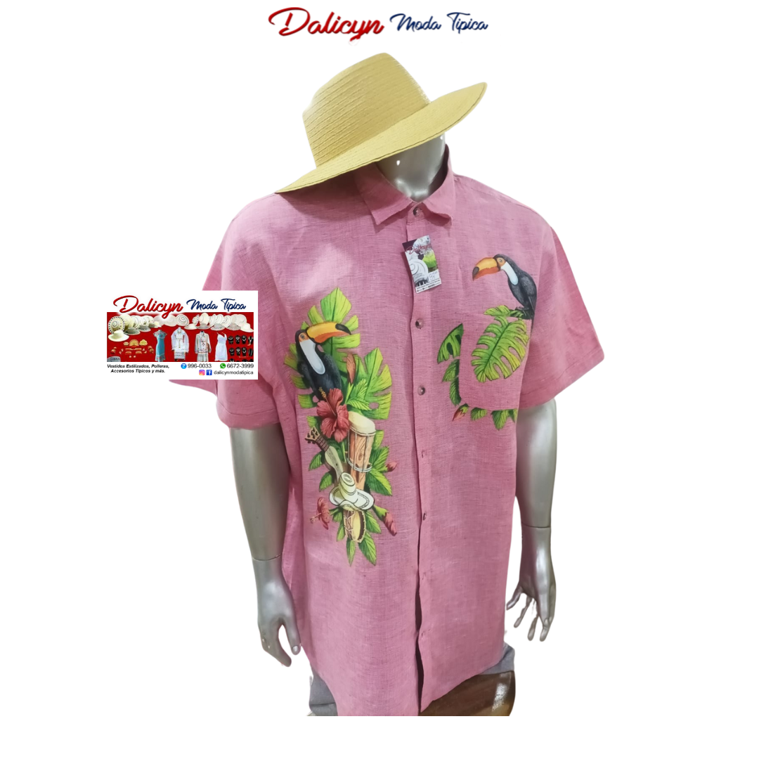 Camisa Típica Pintada a mano para Caballero Chitré_ Los Santos_ Coclé _ Panamá - Dalicyn Moda Típica - Vestuarios típicos panameños