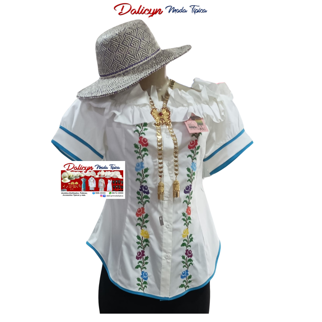 Blusa típica estilizada trabajada en punto cruz - Talla XL