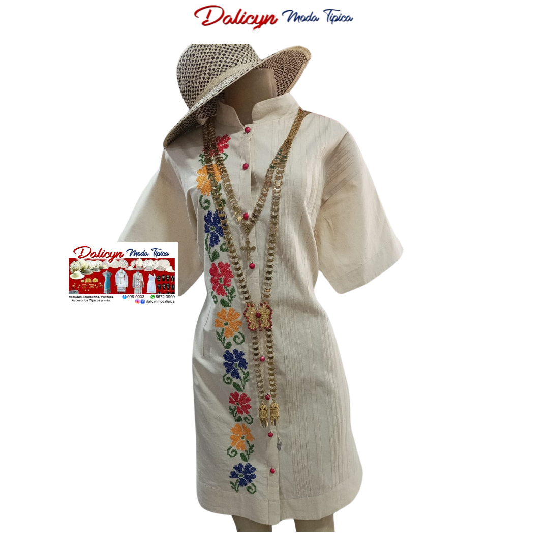 Vestido típico estilizado - Flores en Punto en Cruz