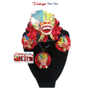 Juego de Tapahueso, Zarcillos y Peineta con Diseño de Mascara de Diablico Sucio