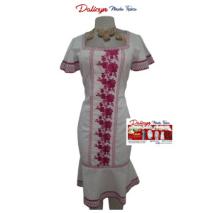 Vestido Estilizado con Rosas Rosadas-Talla S