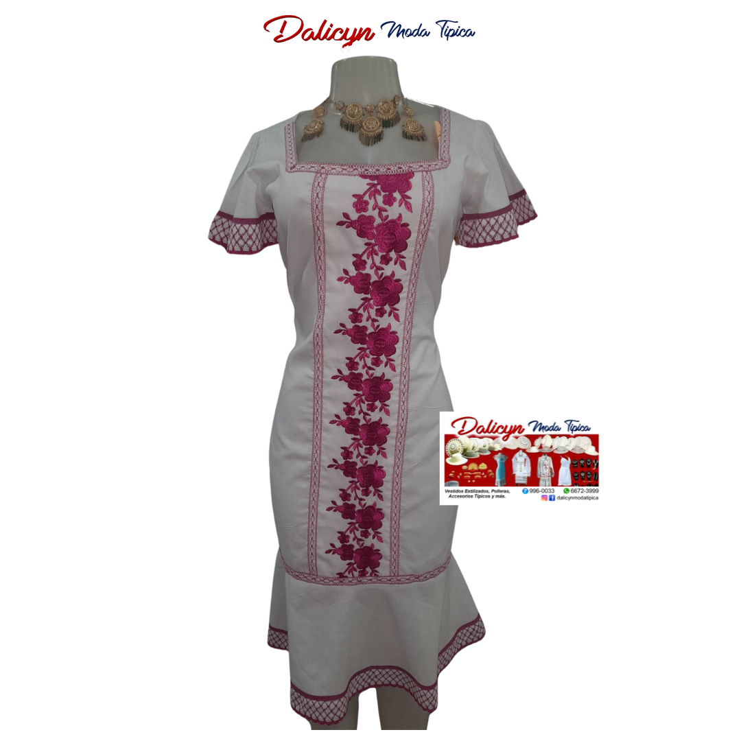 Vestido Estilizado con Rosas Rosadas-Talla S