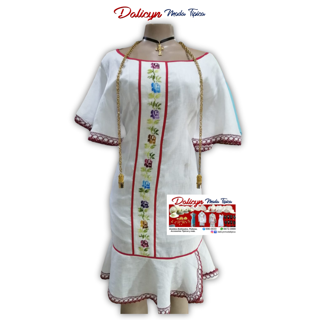 Vestido Tipico estilizado con Rosas de colores - Talla M