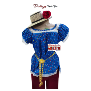 Camisola estilizada en tela de zaraza azul