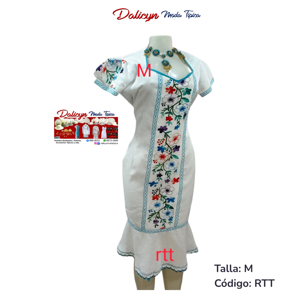 Vestido blanco con mangas Zurcido a mano - Talla M - RTT