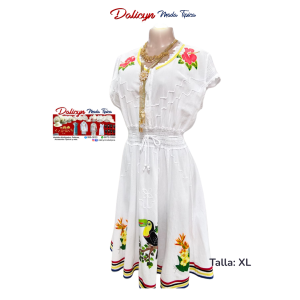 Vestido blanco Tireado y Pintado a mano - Talla XL