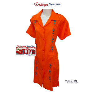 Vestido Guayabero en Color Naranja con Flores Zurcidas - Talla XL