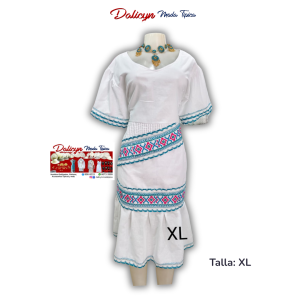 Vestido Blanco Estilizado con trabajo Punto en Cruz - Talla XL