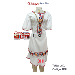Vestido Blanco con Rosas en Punto en Cruz - Talla L/XL - BNI