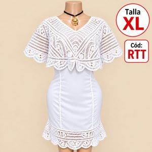 Vestido en lino puro, en Blanco - Talla XL - Código RTT