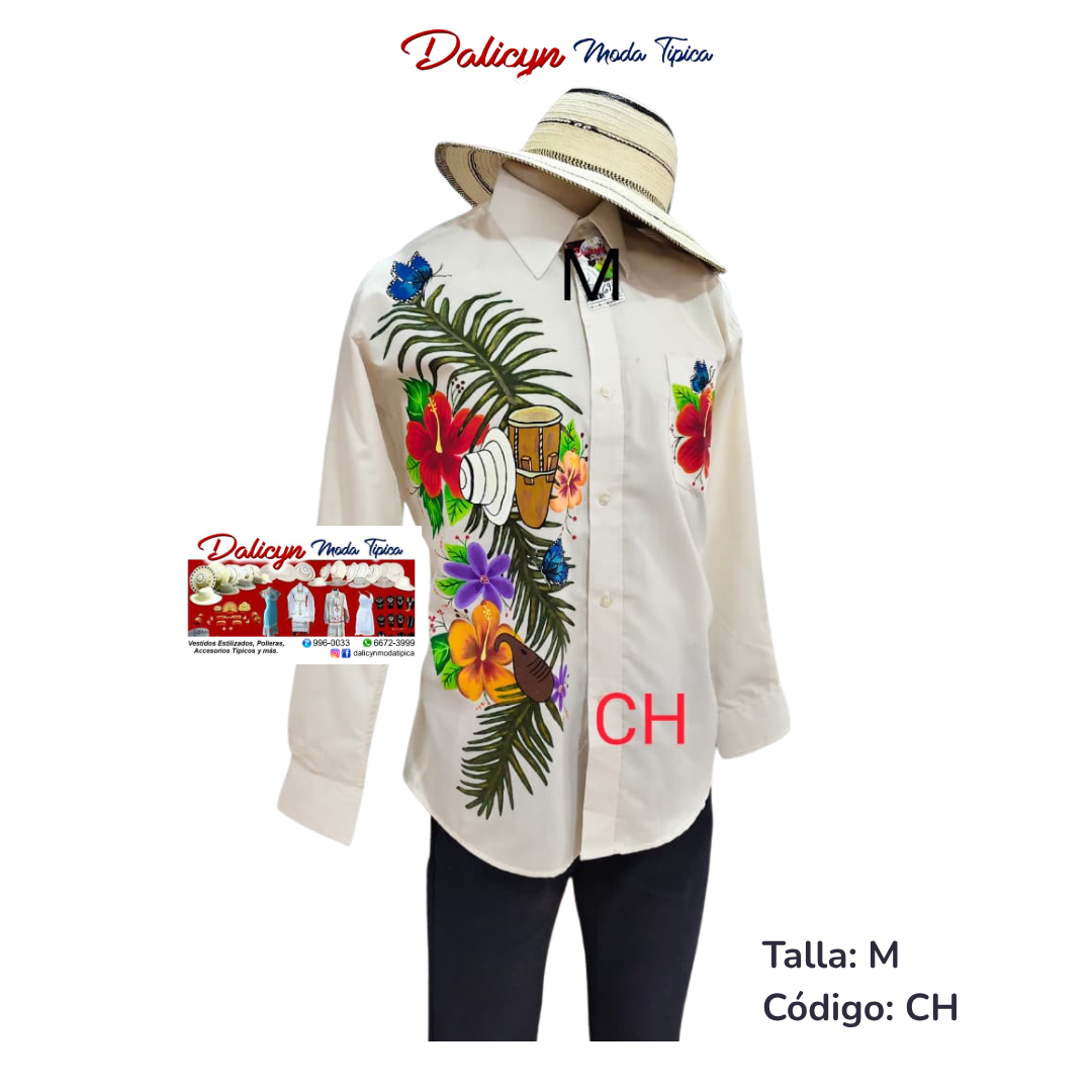 Camisa de Mangas Largas Pintada a Mano - Talla M - Código CH