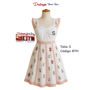 Vestido Corto de florecitas Punto en Cruz - Talla S - Código BTH