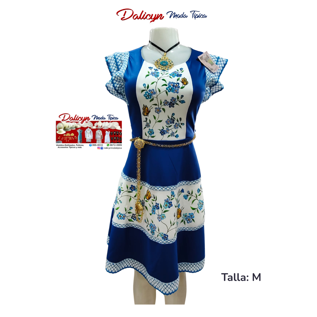 Vestido estilizado con florecitas y Mariposas Pintadas a Mano - Talla M