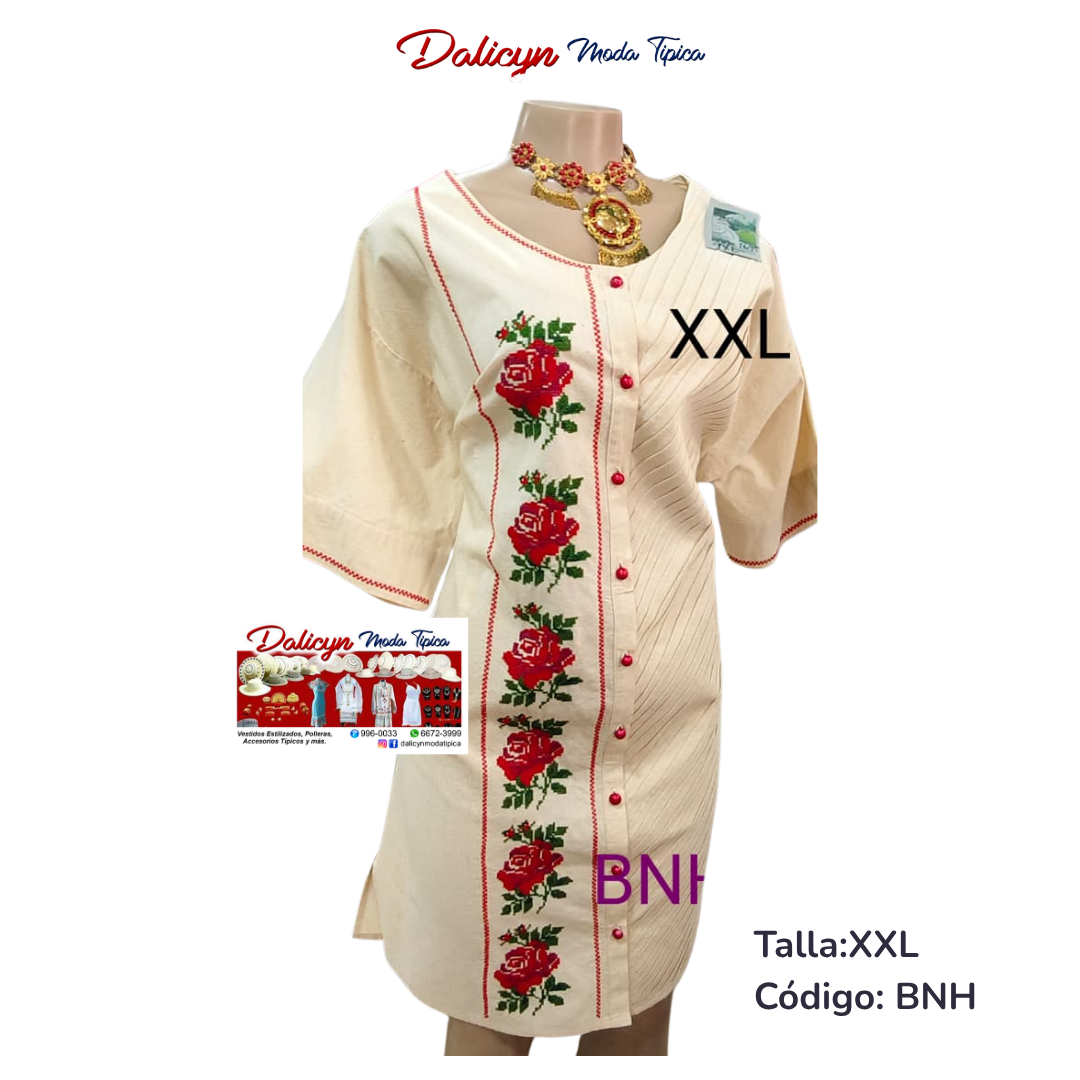 Vestido en Manta sucia con Rosas Rojos Zurcidas a mano - Talla XXL - Código BNH