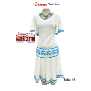 Vestido Blanco Con rosas celestes Zurcidas - Talla M