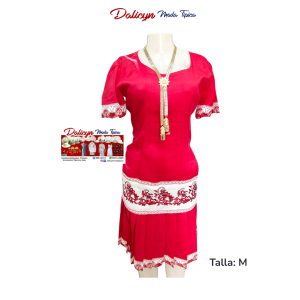 Vestido Rojo con Rosas Zurcidas - Talla M