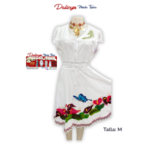 Vestido Blanco de Algodón Pintado a Mano - Talla M