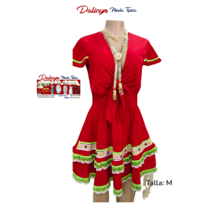 Vestido corto en Rojo Marcado Punto en Cruz - Talla M