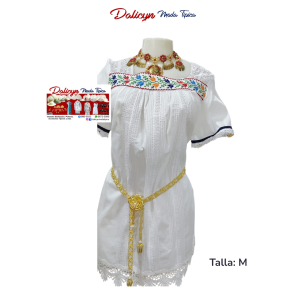 Blusa estilo Camisola Blanca trabajada Punto en Cruz - Talla M