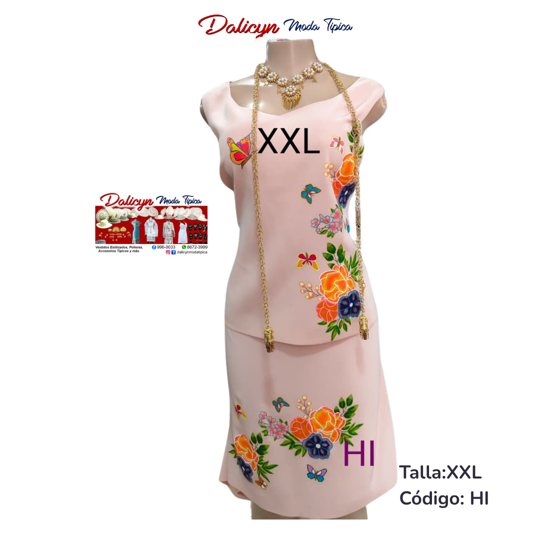 Vestido (Blusa y Falda) Pintado a Mano - Talla XXL - Código HI