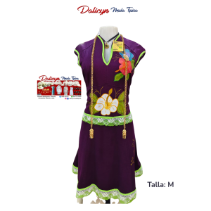 Vestido Corto con Flores de Papo Pintadas a Mano - Talla M