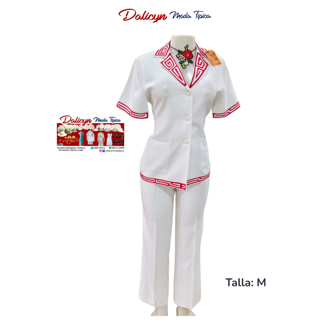Traje Corporativo en Blanco con trabajo en Mola - Talla M