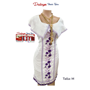 Vestido con flores azules zurcidas a mano - Talla M