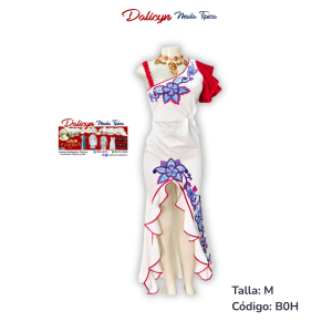 Vestido con Cola y flores pintadas a Mano - Talla M - Código B0H