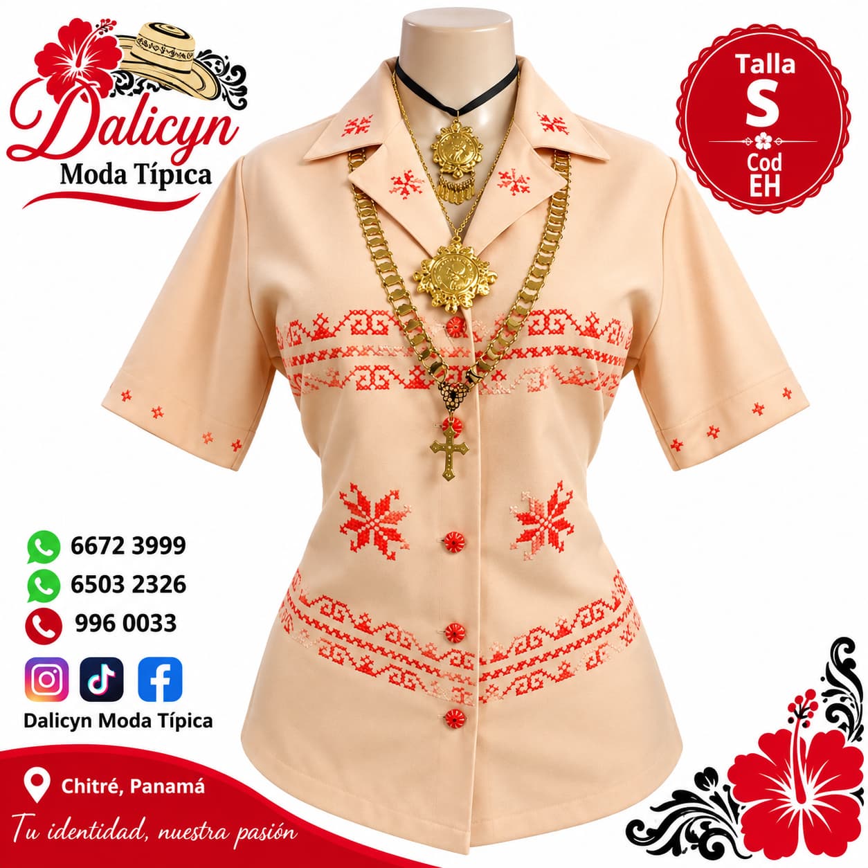 Blusa en tela de algodón  Marcado en punto cruz