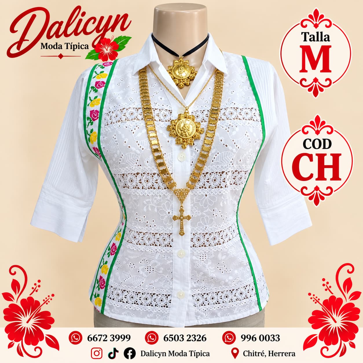 Blusa en y fino letín trabajada en punto Cruz