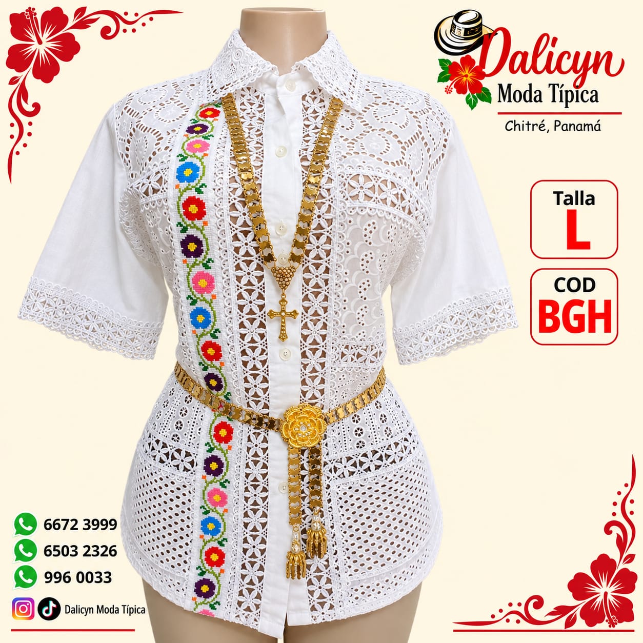 Blusa en Finos letines trabajados en punto Cruz