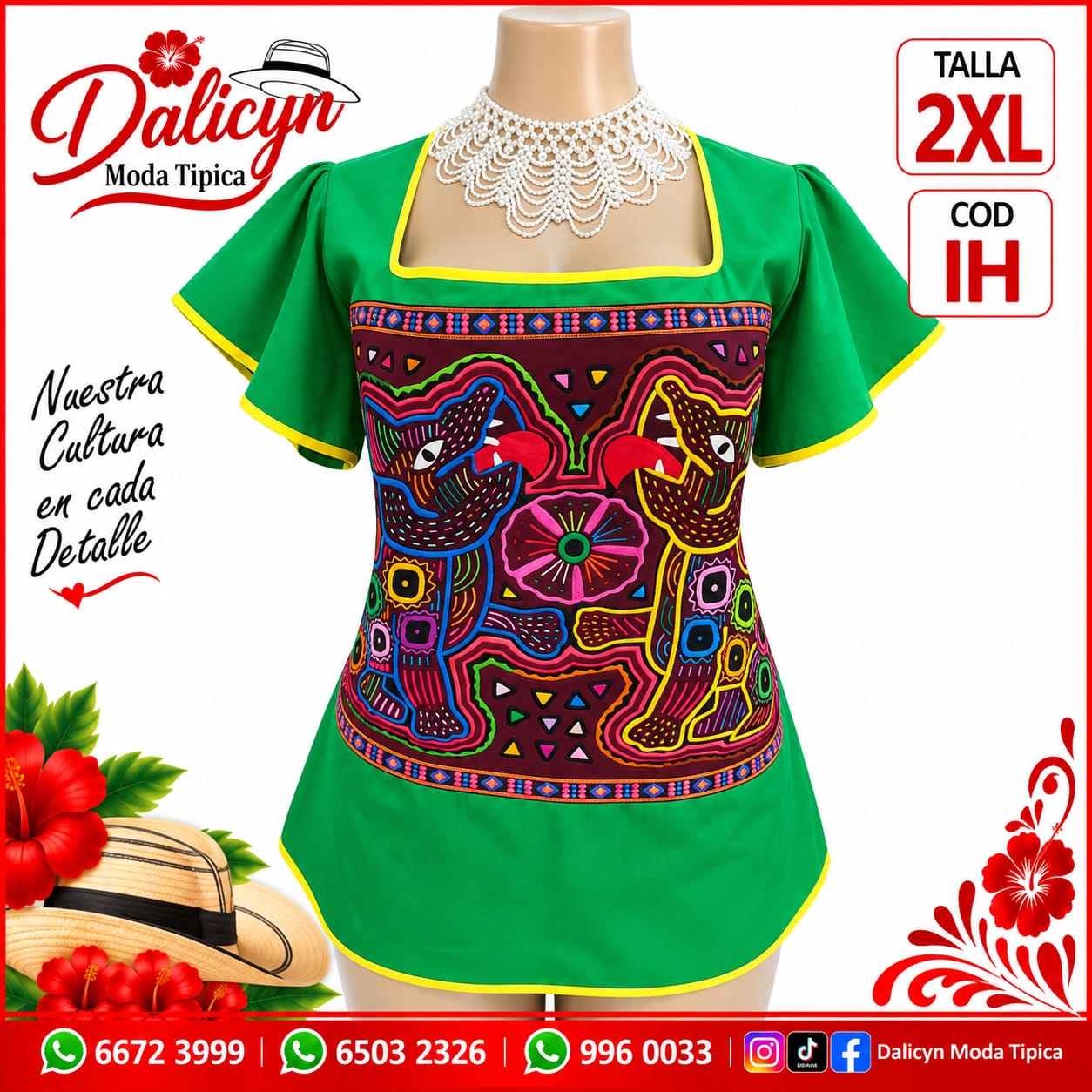 Blusa con detalle de mola en verde
