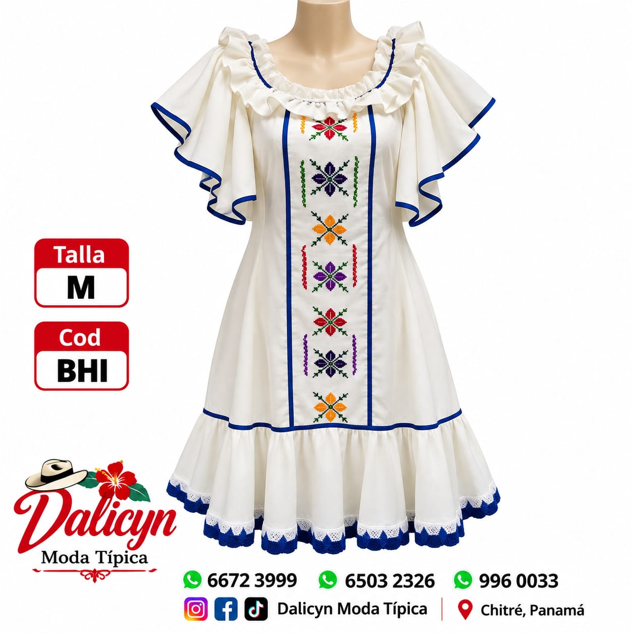 Vestido marcado en punto Cruz y elegantes mangas